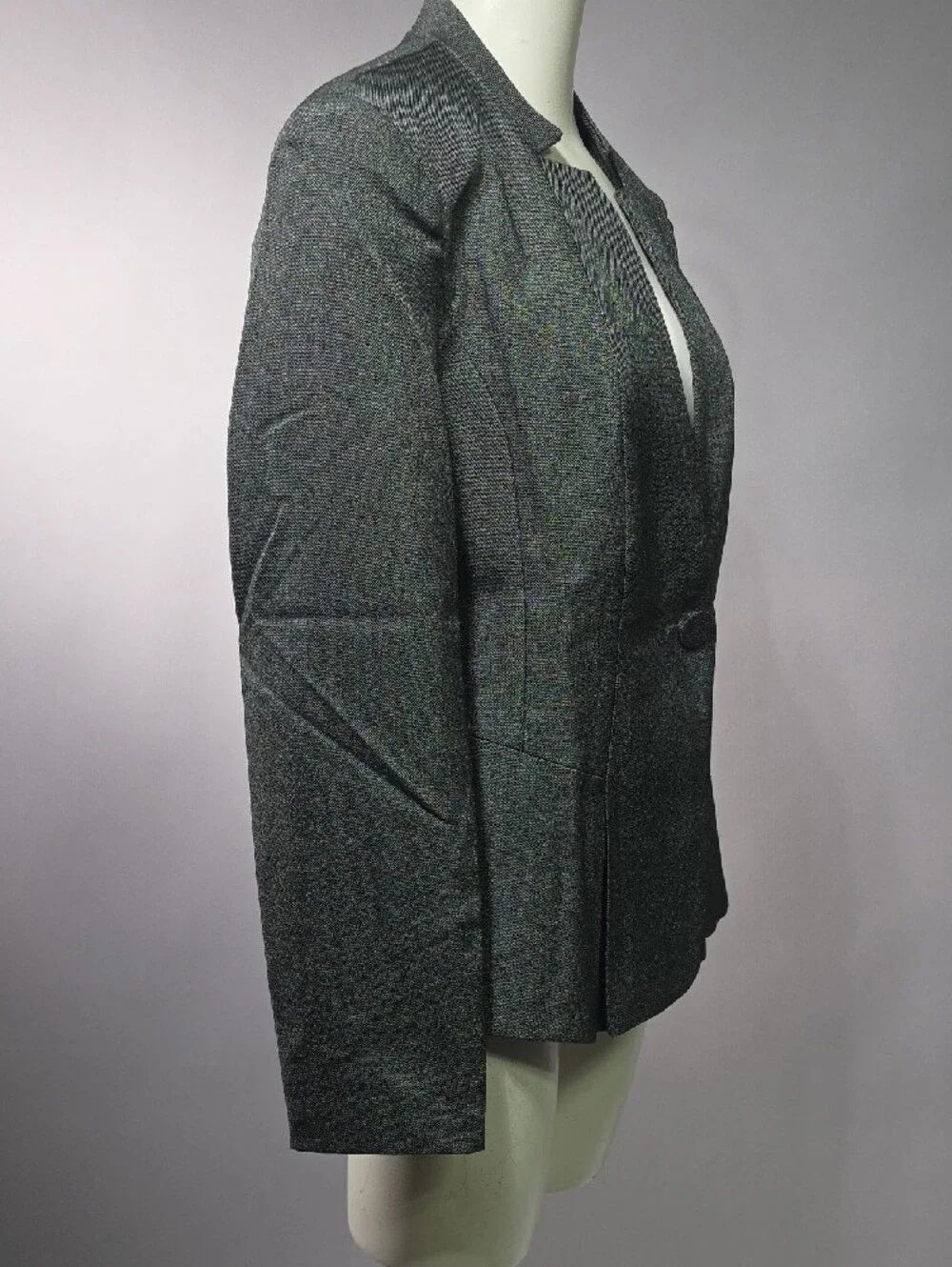 Women's Notched-Neck Gray Single-Button Blazer R10 - Picture 2 of 6